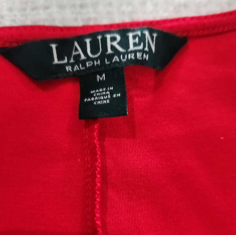 Lauren Ralph Lauren Red Deep V-neck Tie Front Sleeveless Dress Size M - Picture 3 of 8